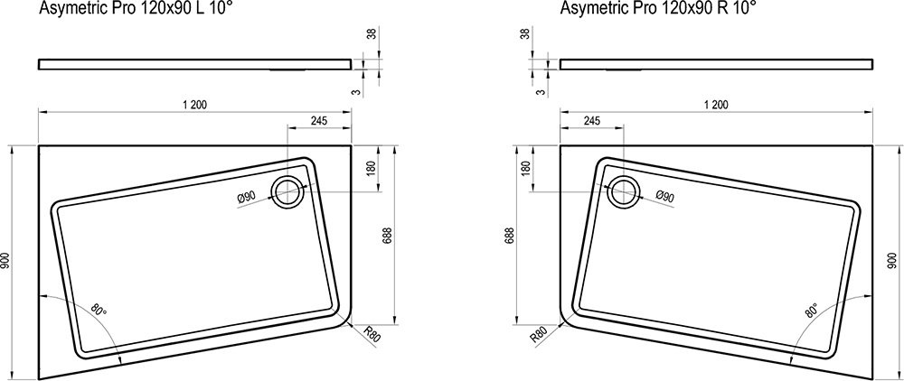 Receveur de douche Asymetric Pro 10°