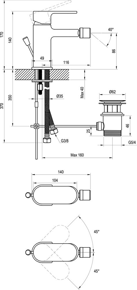 Mitigeur de bidet Chrome