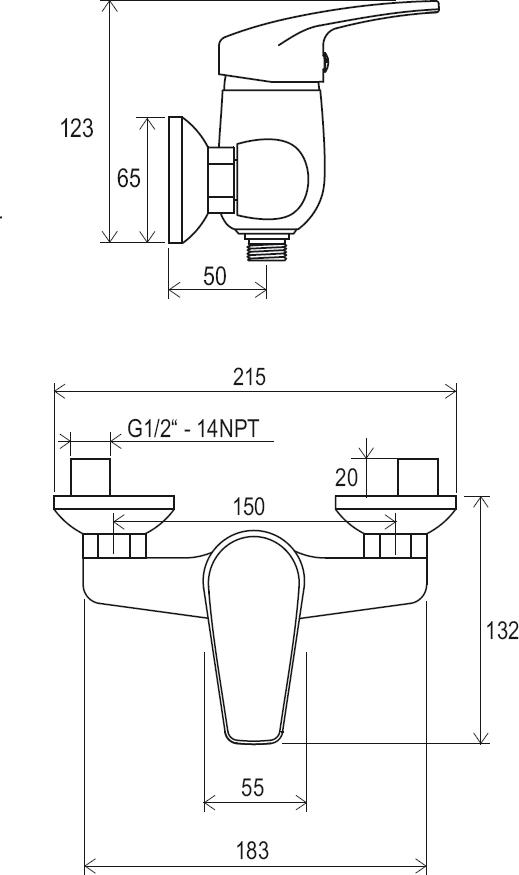 Robinet mural de douche Neo 150 mm