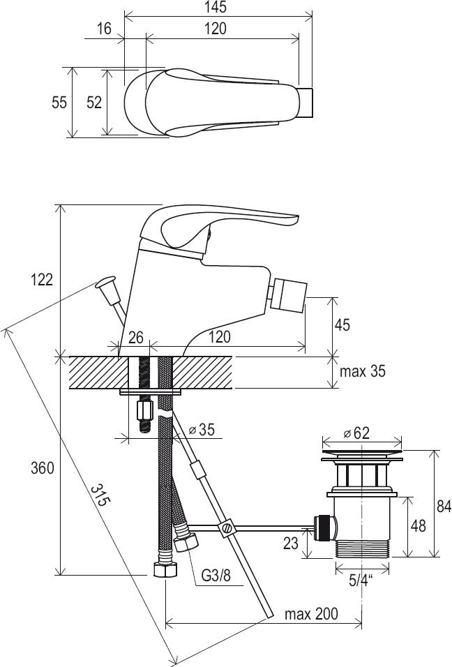 Robinet sur pied de bidet Rosa avec vidange