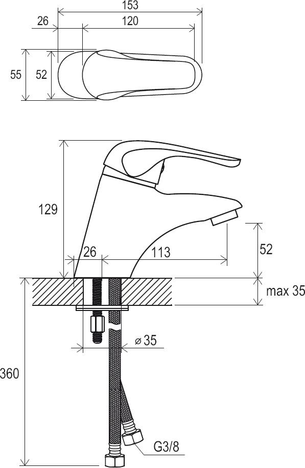 Robinet sur pied de lavabo Rosa sans vidange