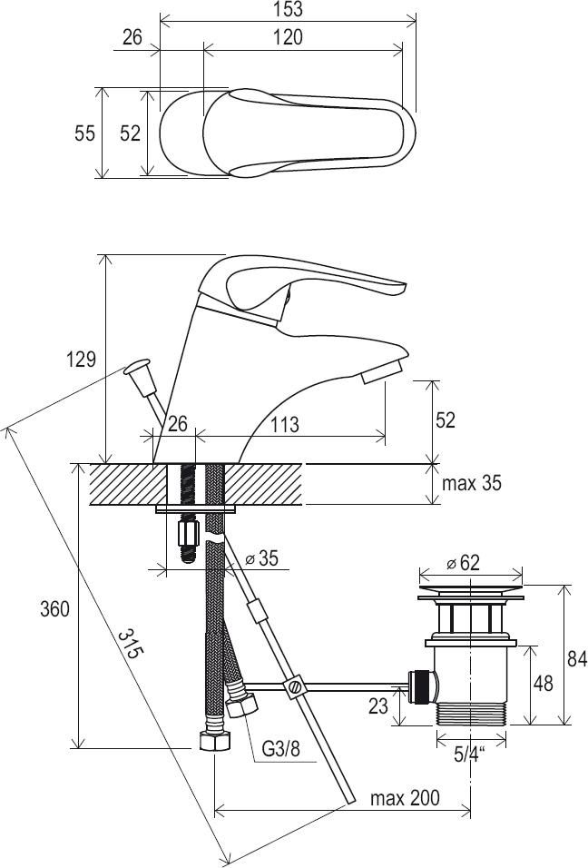 Robinet sur pied de lavabo Rosa avec vidange
