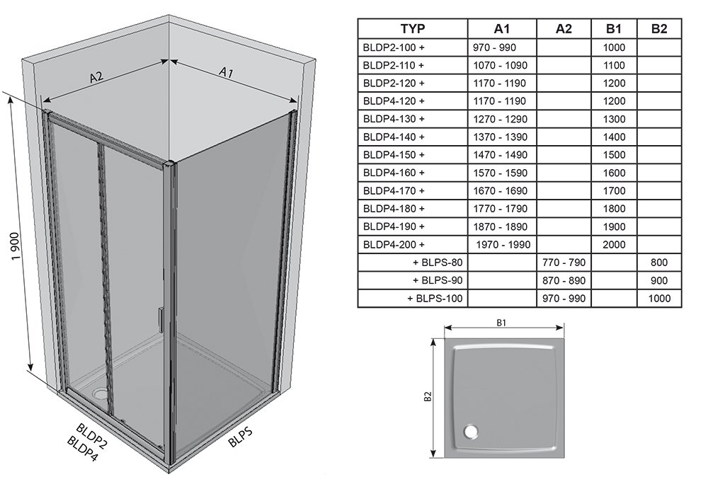 Cabine de douche Blix BLDP2+BLPS