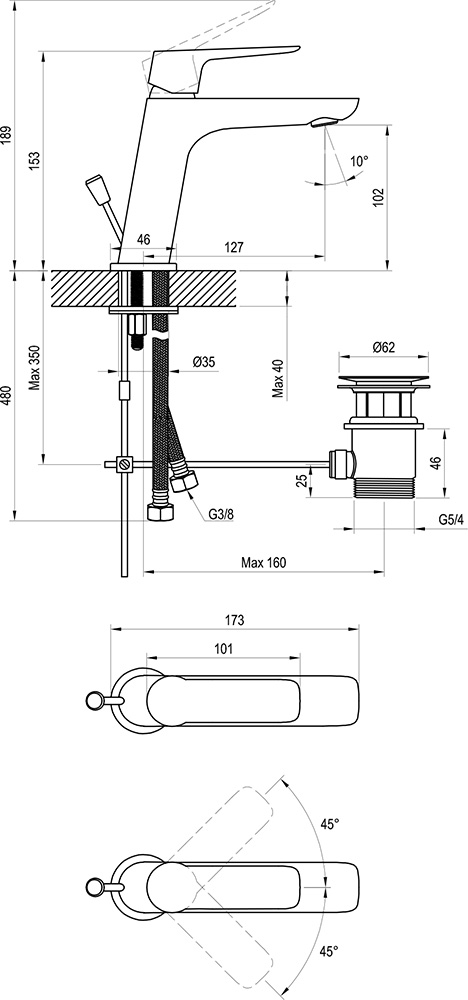 Mitigeur de lavabo sur pied avec bonde