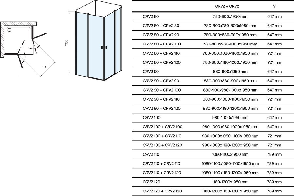 Cabine de douche Chrome CRV2+CRV2