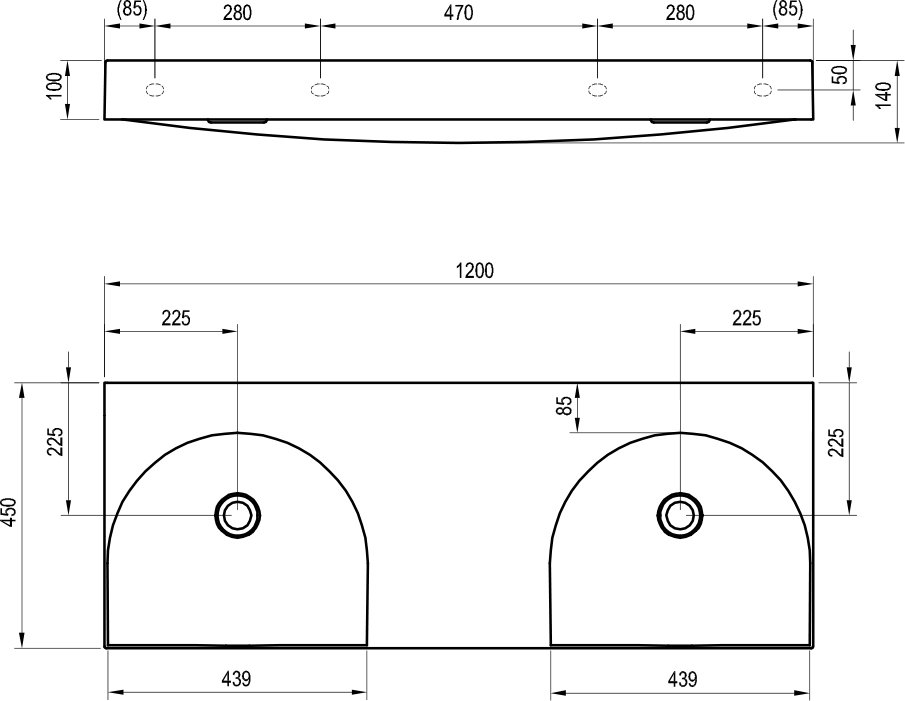 Double lavabo Lite 120, sans trou