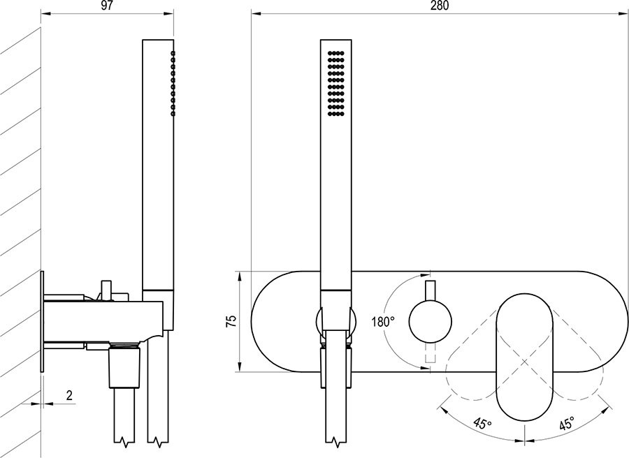 Mitigeur encastré Eleganta EL 065.00 avec inverseur, avec set, pour la R-box