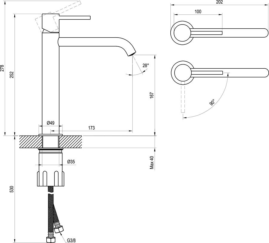 Mitigeur de vasque sur pied 250 mm Espirit BeCool ES 014.01
