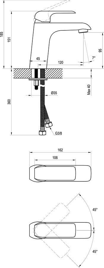 Mitigeur de lavabo sur pied sans bonde Flat