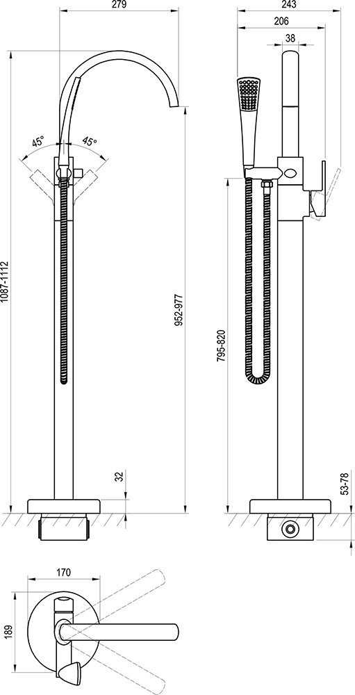 Colonne mélangeur pour baignoire FM 080.00