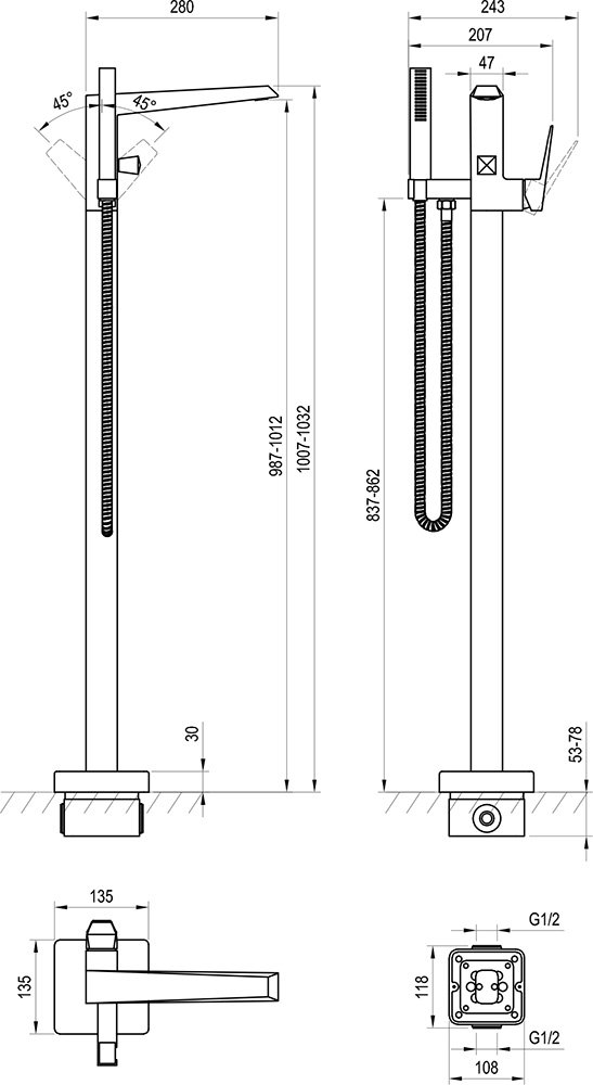 Colonne mélangeur pour baignoire FM 081.00