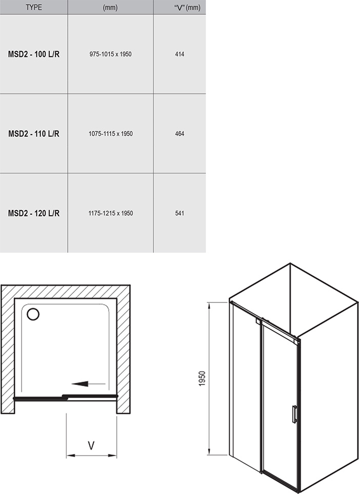 Porte de douche Matrix MSD2