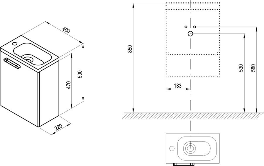 Armoire sous le petit lavabo SD 400