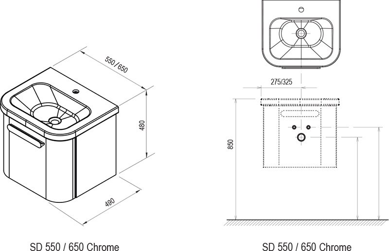 Armoire sous lavabo Chrome SD 550/650