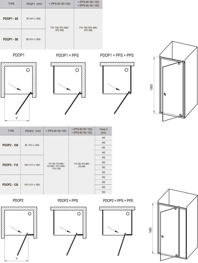 Cabine de douche Pivot PDOP1/PDOP2 + PPS