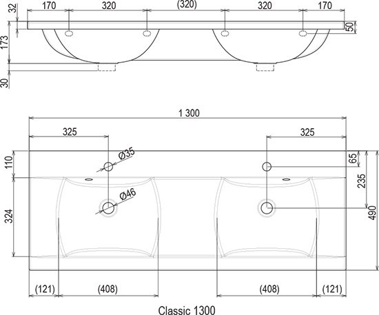 Lavabo double Classic 1300