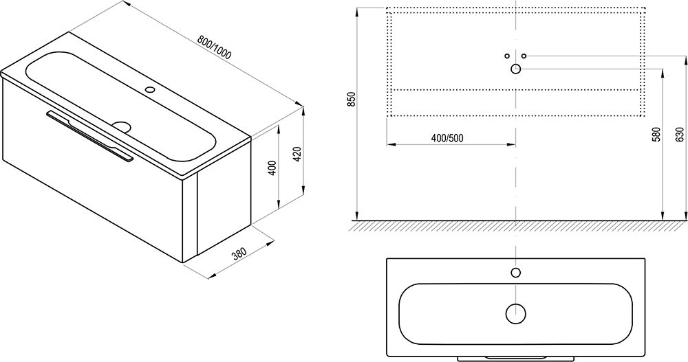 Meuble sous vasque SD Ring 1000