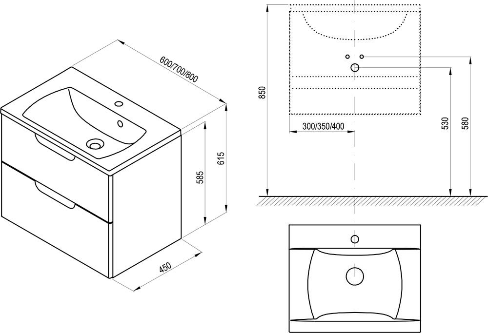 Armoire sous le lavabo SD Classic II 600/700/800