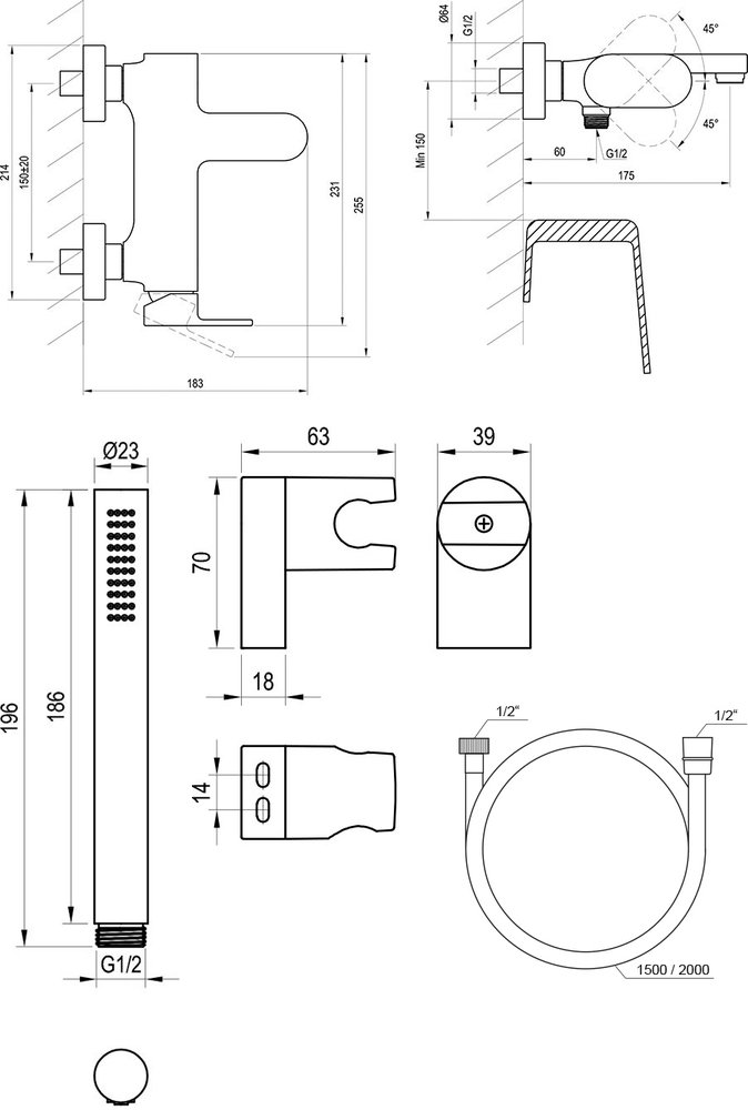 Mitigeur mural de baignoire Eleganta EL 022 avec set de douche