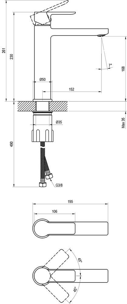Mitigeur de lavabo sur pied sans bonde Solar