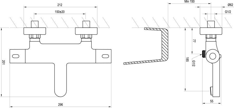 Mitigeur thermostatique mural pour baignoire TE 023.00/150 Termo 300