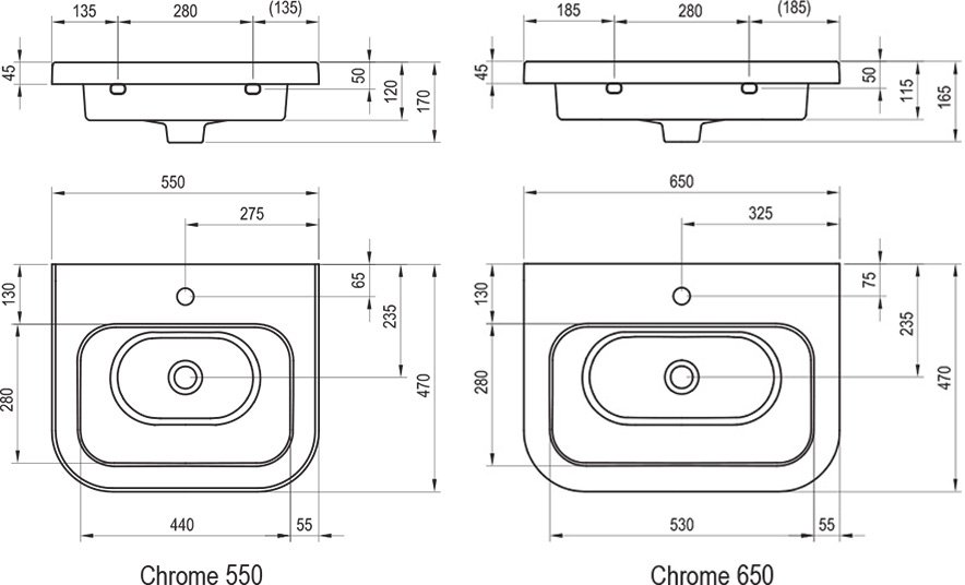 Lavabo en céramique Chrome 650