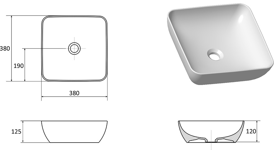 Lavabo en céramique UNI 380 S SLIM