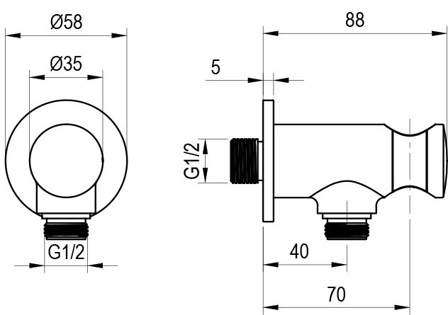 Support douchette en laiton avec sortie d'eau