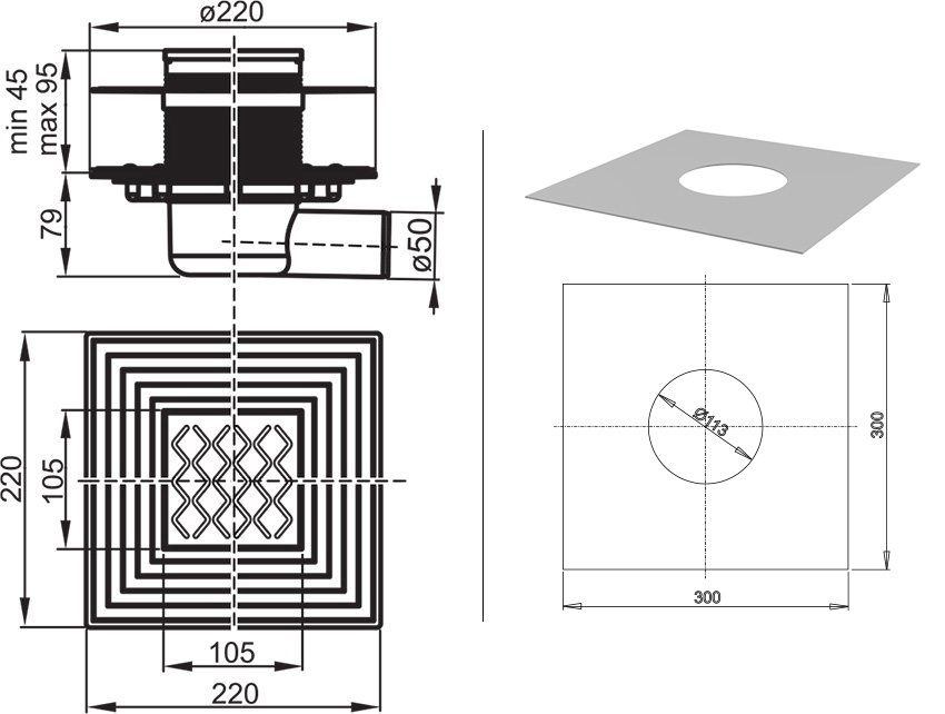 Drain d’écoulement plastique SN501 avec grille inoxydable